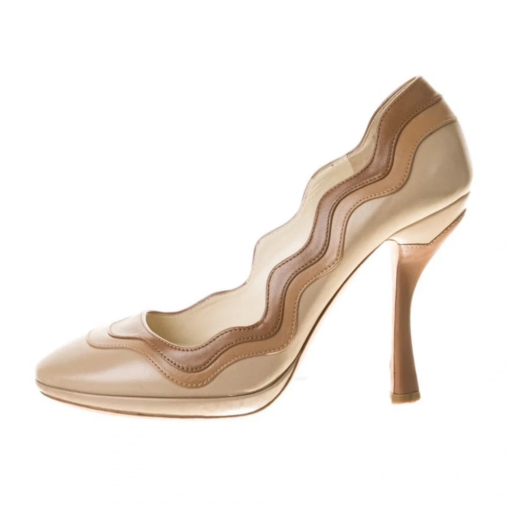 Prada Leather Striped Pumps Nude Tan - Picture 1 of 5